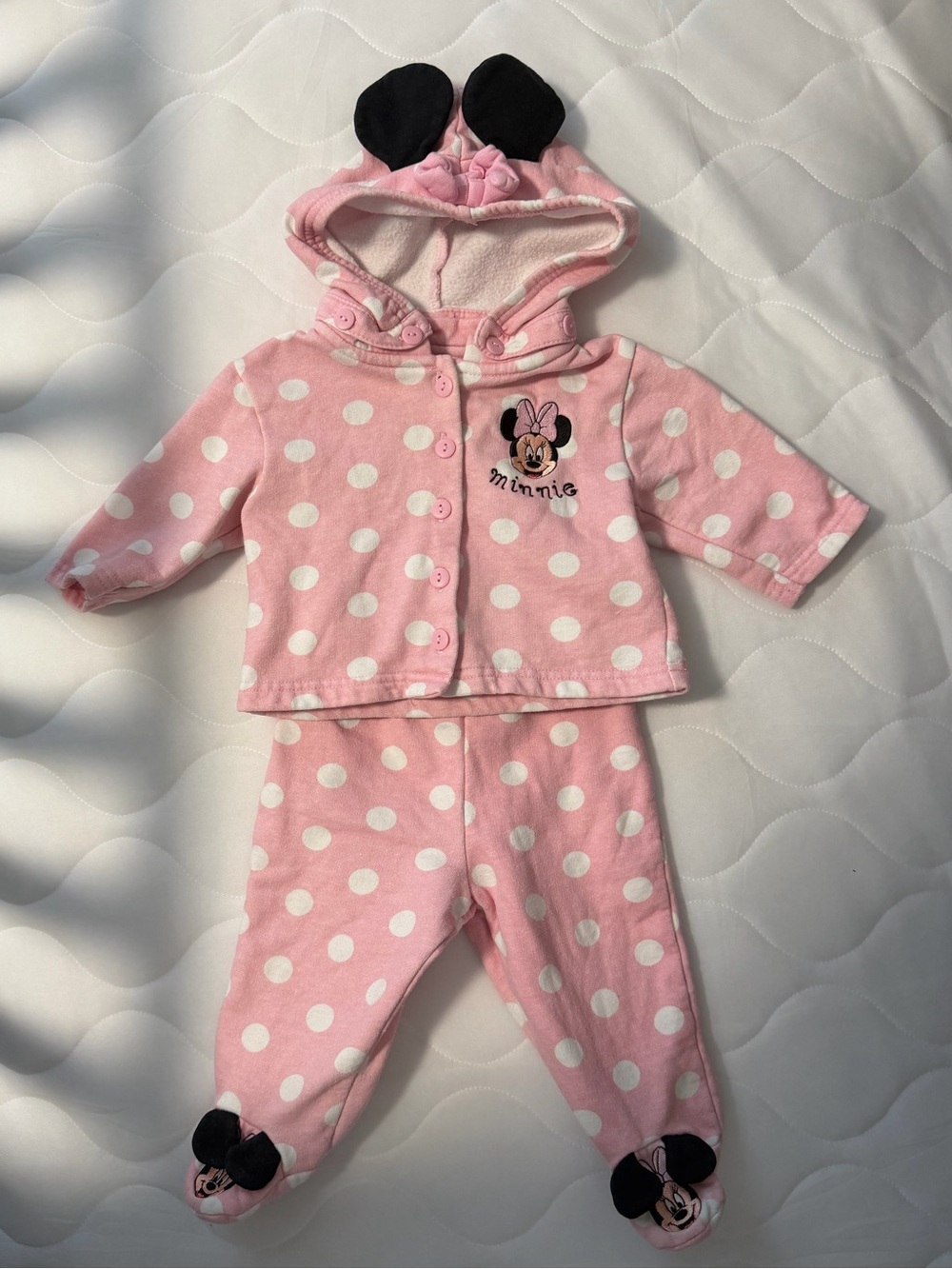 Minnie Mouse Pink Polka Dot Hooded Baby Set